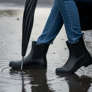 Dolce Vita Cudry Black Rubber Chelsea Rain Boots Chunky Lug Sole NEW Size 10